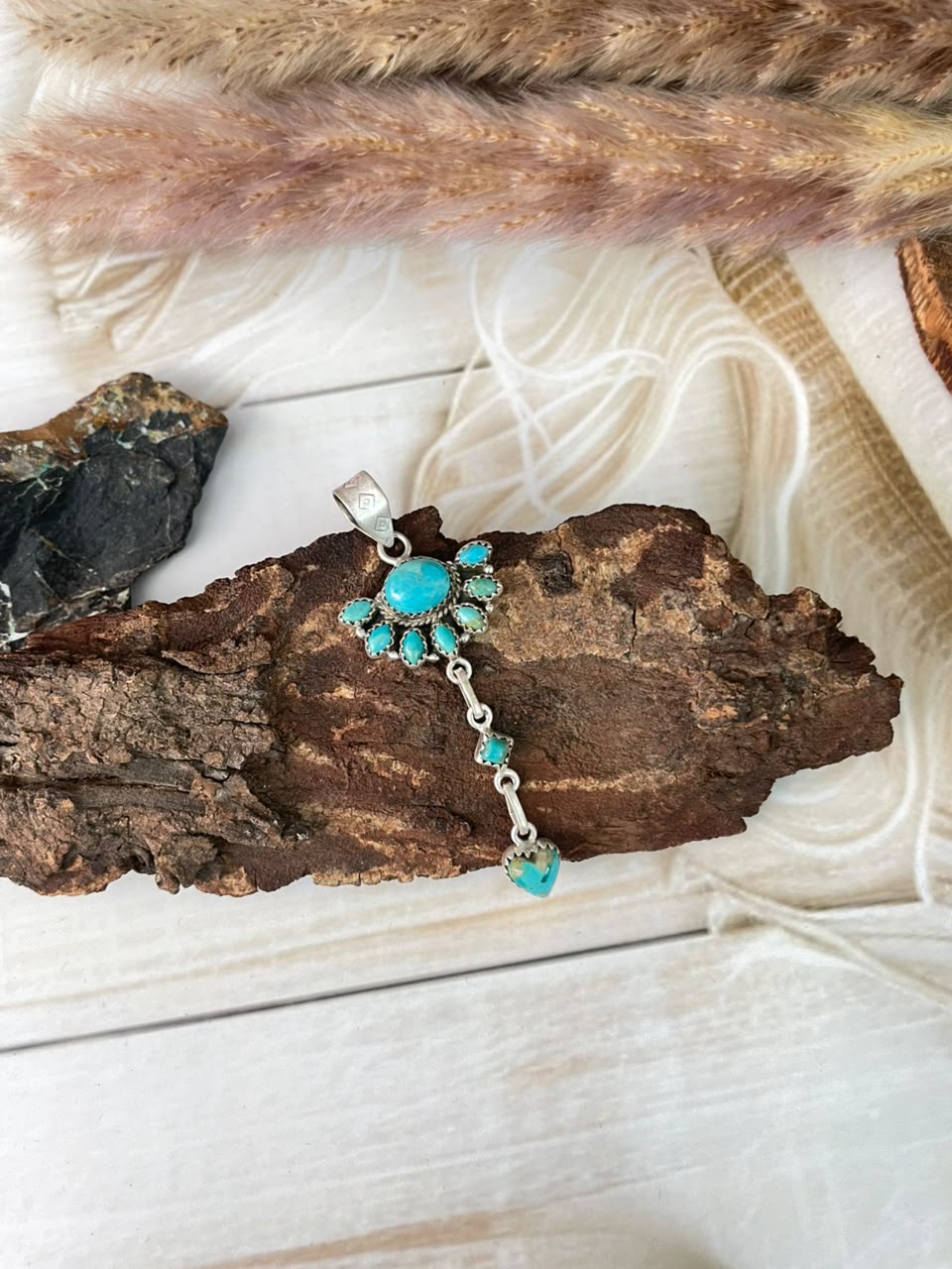 Handmade Sterling Silver Kingman Turquoise Pendant Signed Nizhoni