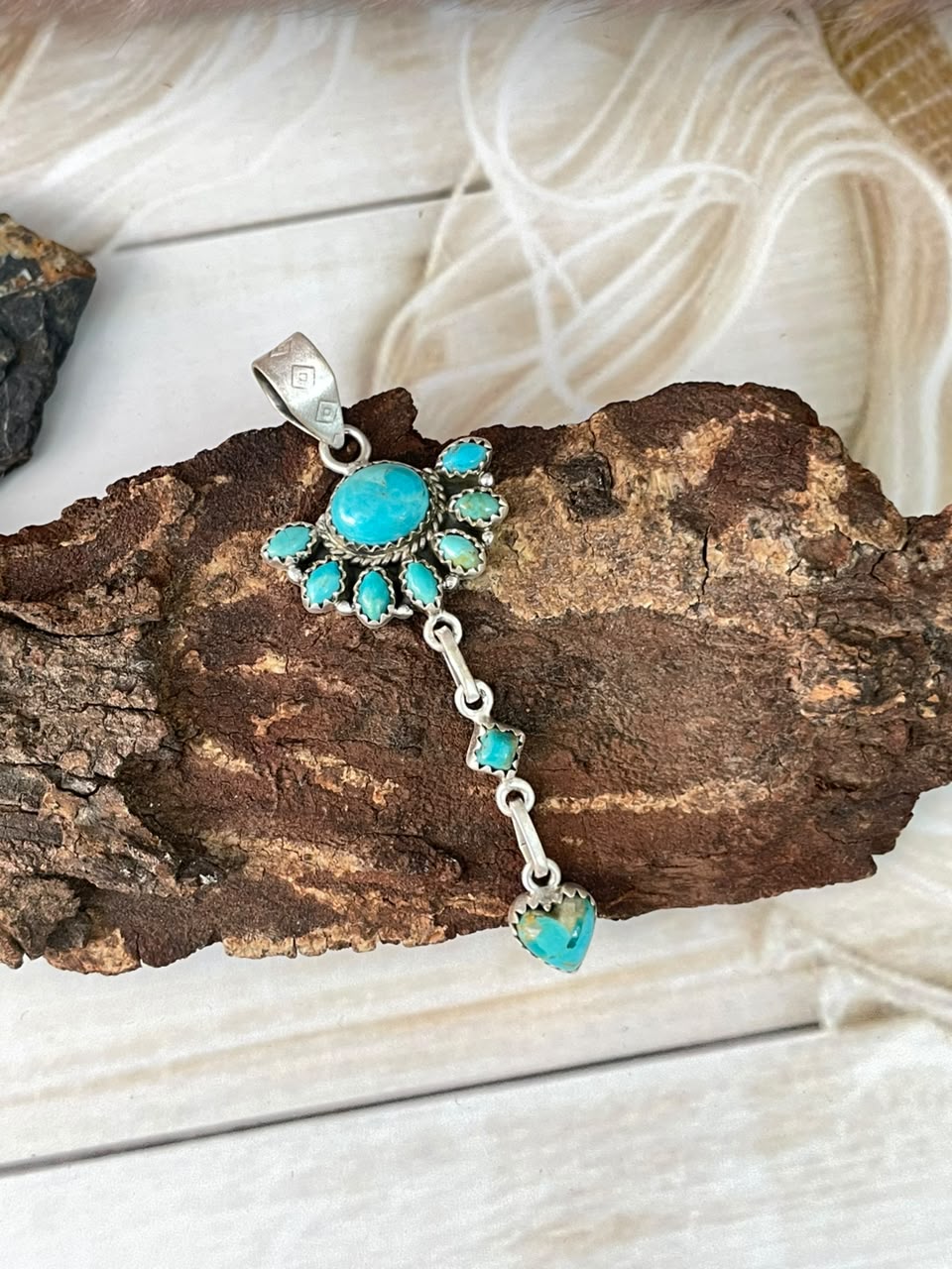 Handmade Sterling Silver Kingman Turquoise Pendant Signed Nizhoni