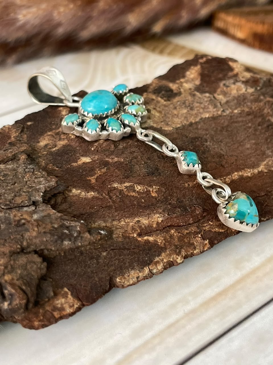 Handmade Sterling Silver Kingman Turquoise Pendant Signed Nizhoni