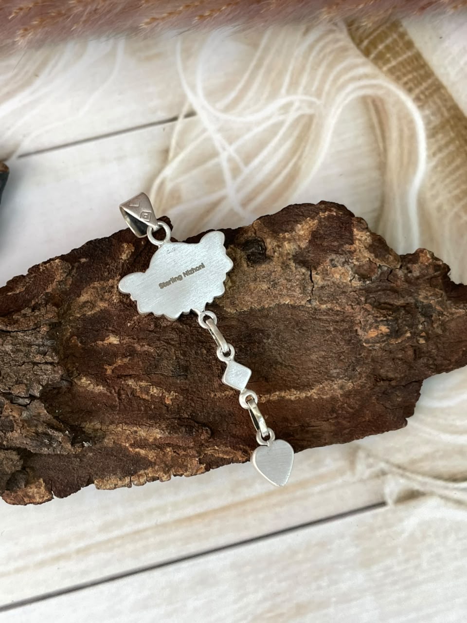 Handmade Sterling Silver Kingman Turquoise Pendant Signed Nizhoni