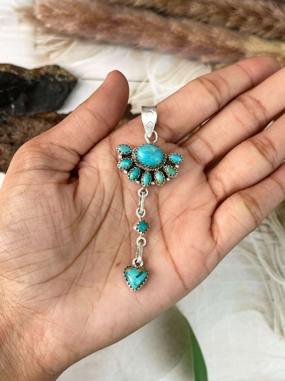 Handmade Sterling Silver Kingman Turquoise Pendant Signed Nizhoni