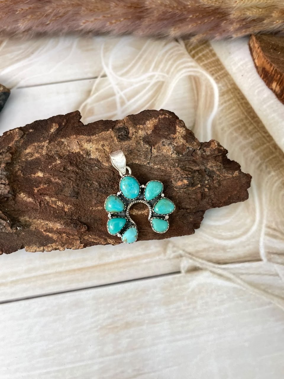 Handmade Sterling Silver Santa Maria Turquoise Naja Pendant Signed Nizhoni