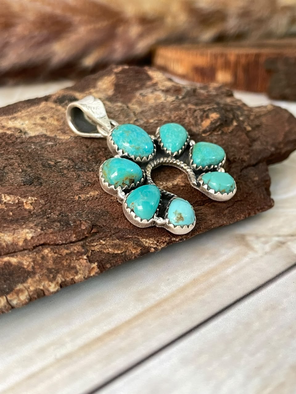 Handmade Sterling Silver Santa Maria Turquoise Naja Pendant Signed Nizhoni