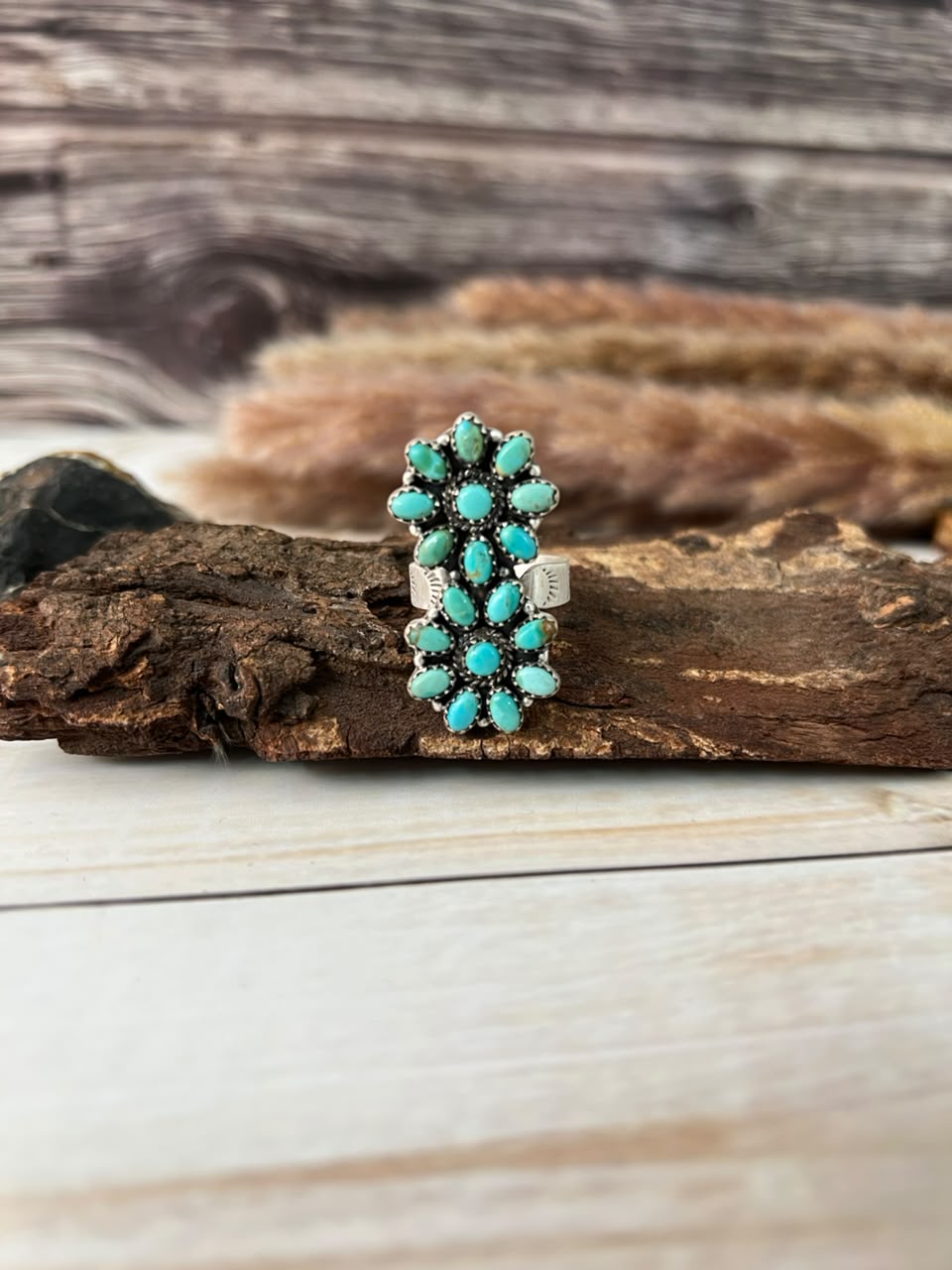 Handmade Sterling Silver Kingman Turquoise Adjustable Ring Signed Nizhoni