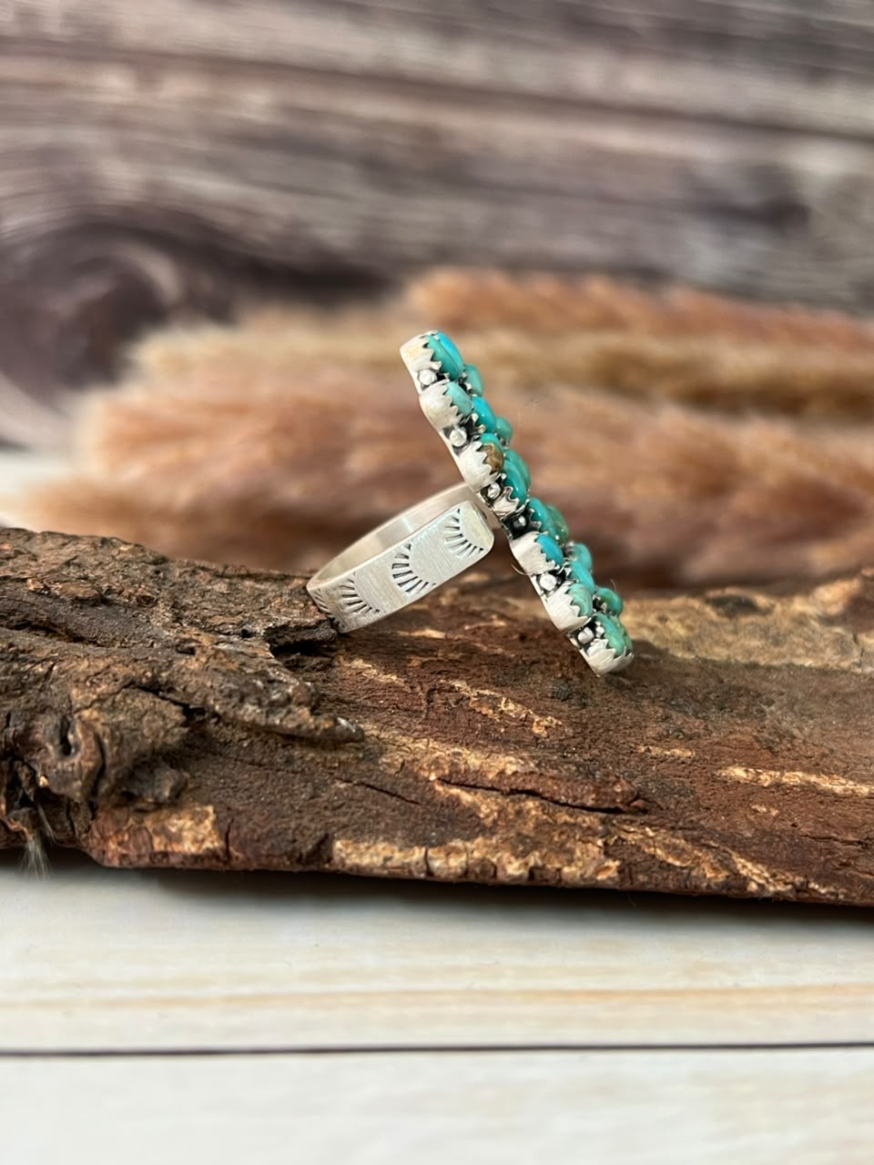 Handmade Sterling Silver Kingman Turquoise Adjustable Ring Signed Nizhoni