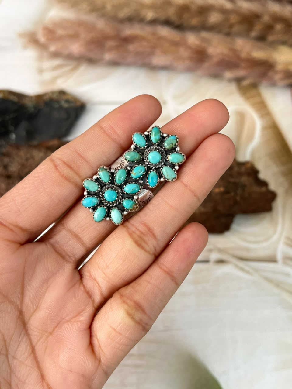 Handmade Sterling Silver Kingman Turquoise Adjustable Ring Signed Nizhoni