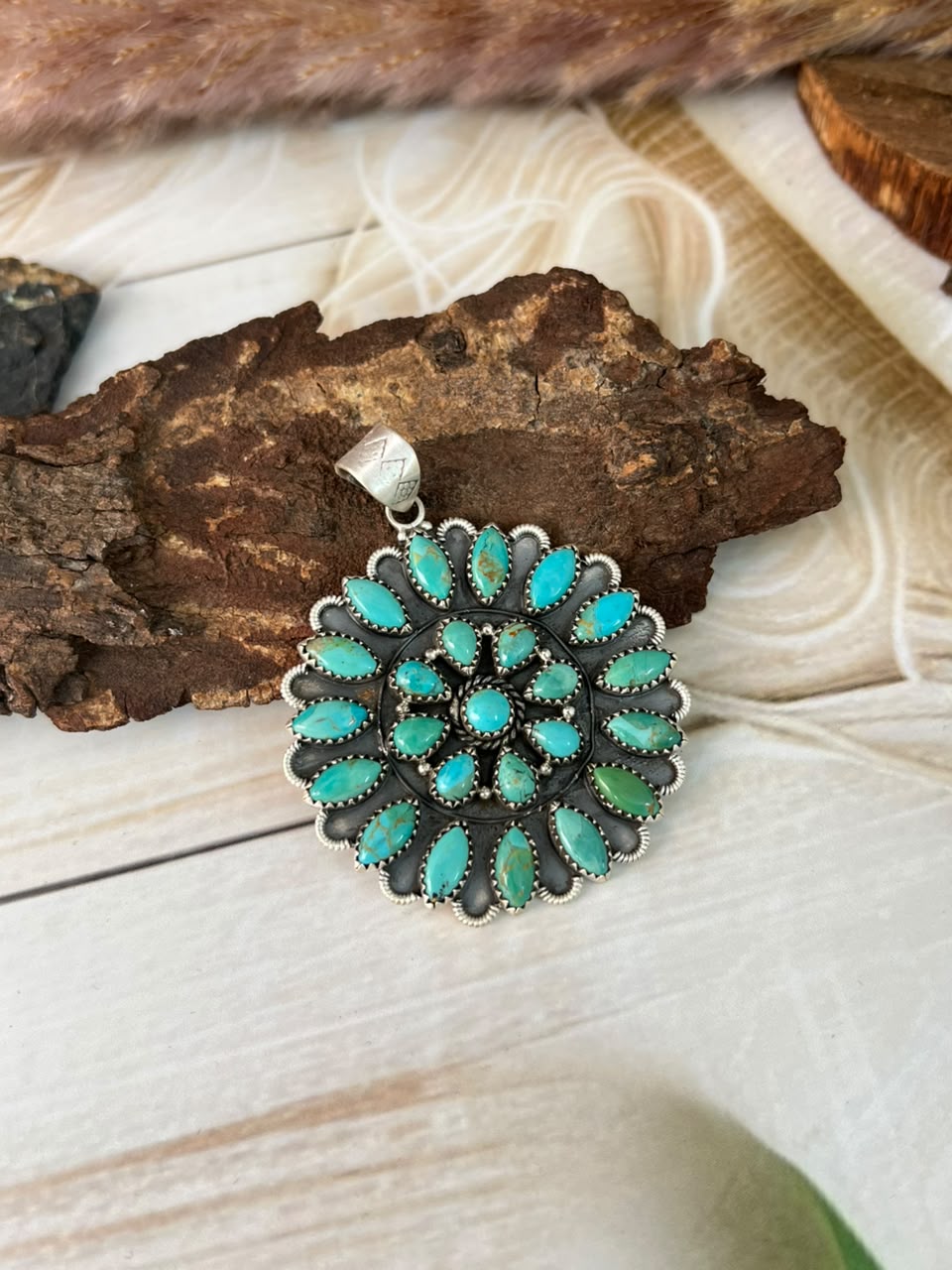 Handmade Sterling Silver Kingman Turquoise Pendant Signed Nizhoni