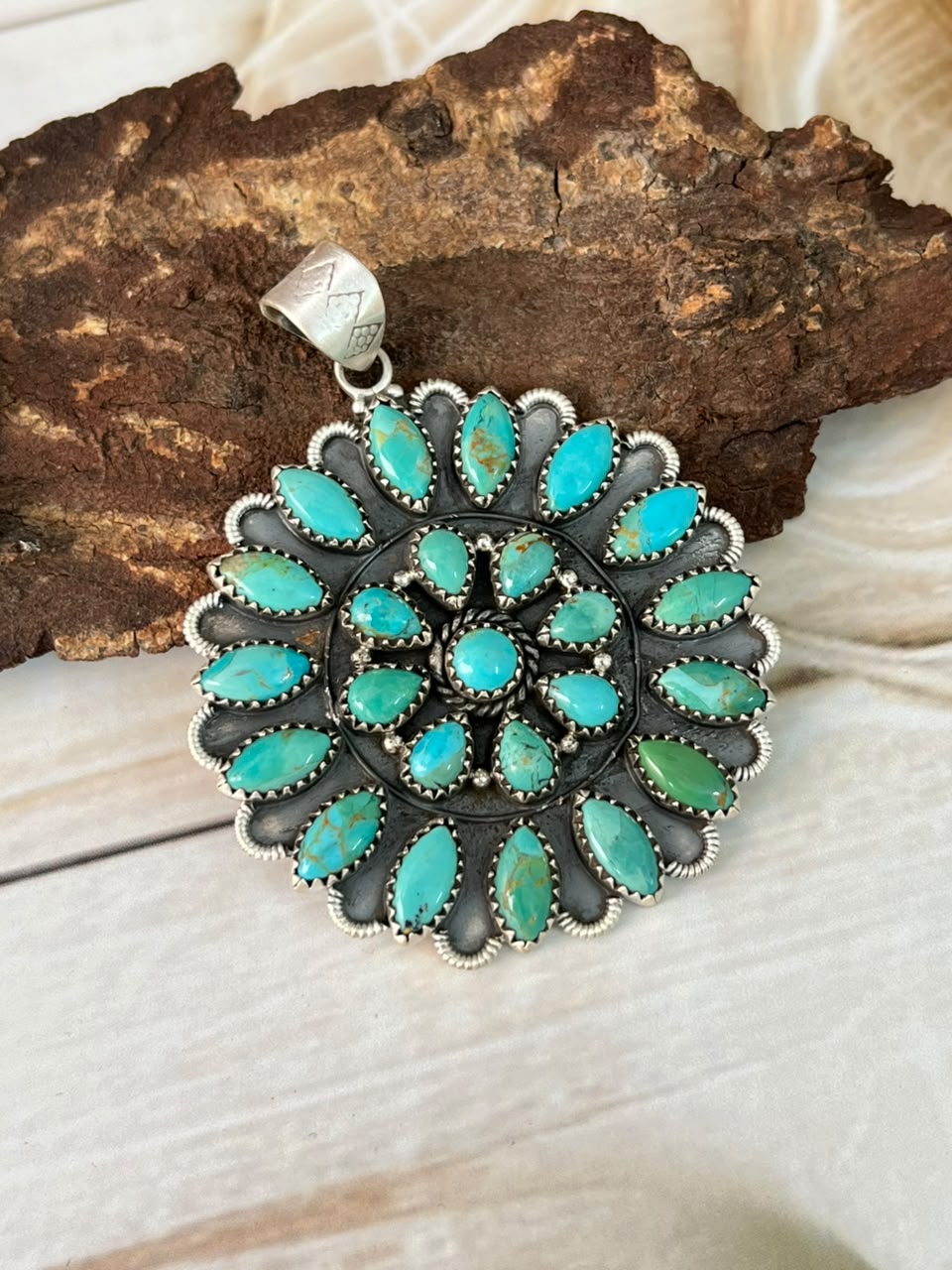 Handmade Sterling Silver Kingman Turquoise Pendant Signed Nizhoni
