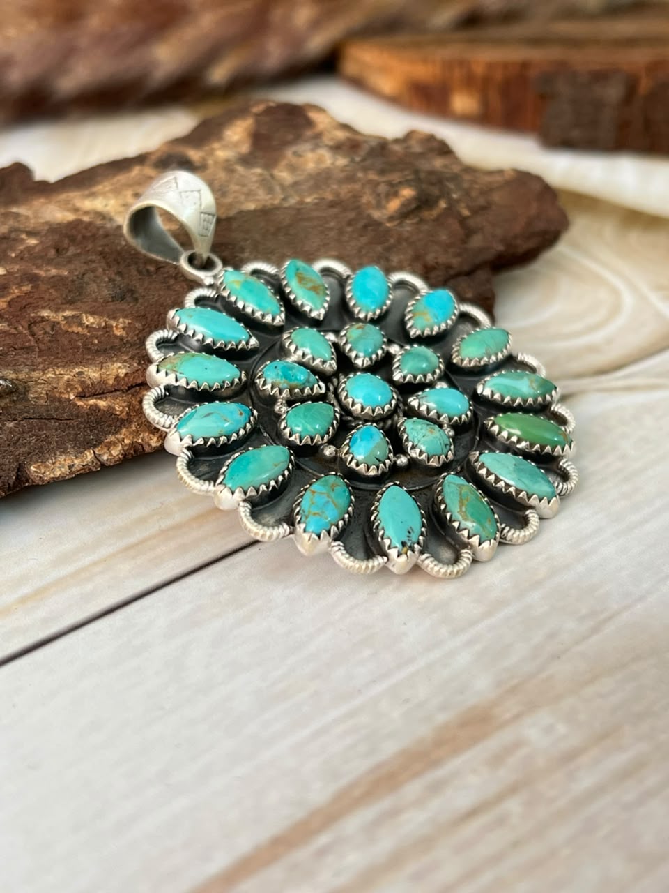 Handmade Sterling Silver Kingman Turquoise Pendant Signed Nizhoni
