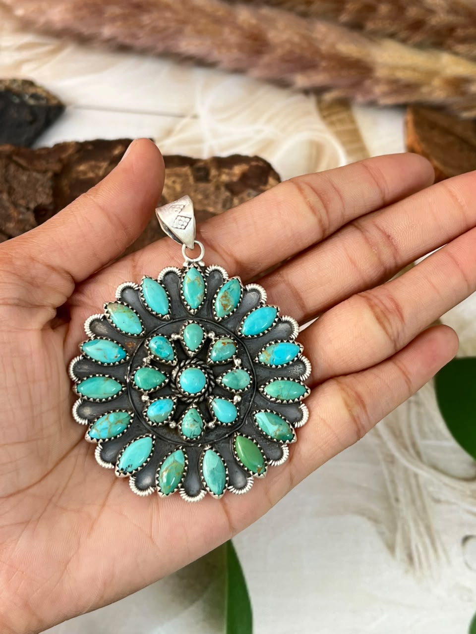Handmade Sterling Silver Kingman Turquoise Pendant Signed Nizhoni