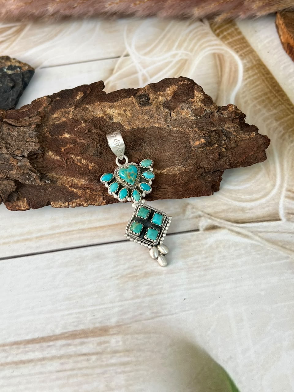 Handmade Sterling Silver Kingman Turquoise Pendant Signed Nizhoni