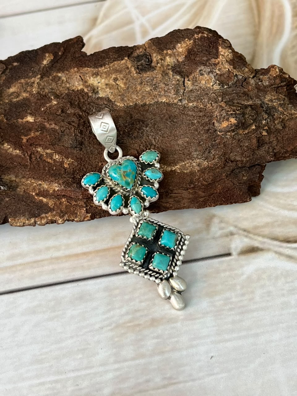 Handmade Sterling Silver Kingman Turquoise Pendant Signed Nizhoni