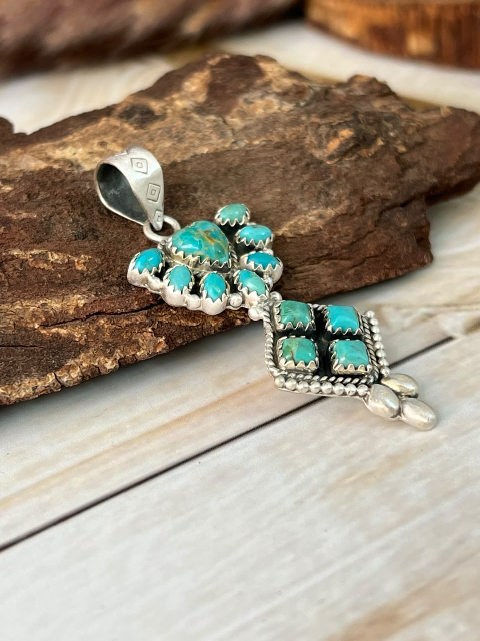 Handmade Sterling Silver Kingman Turquoise Pendant Signed Nizhoni