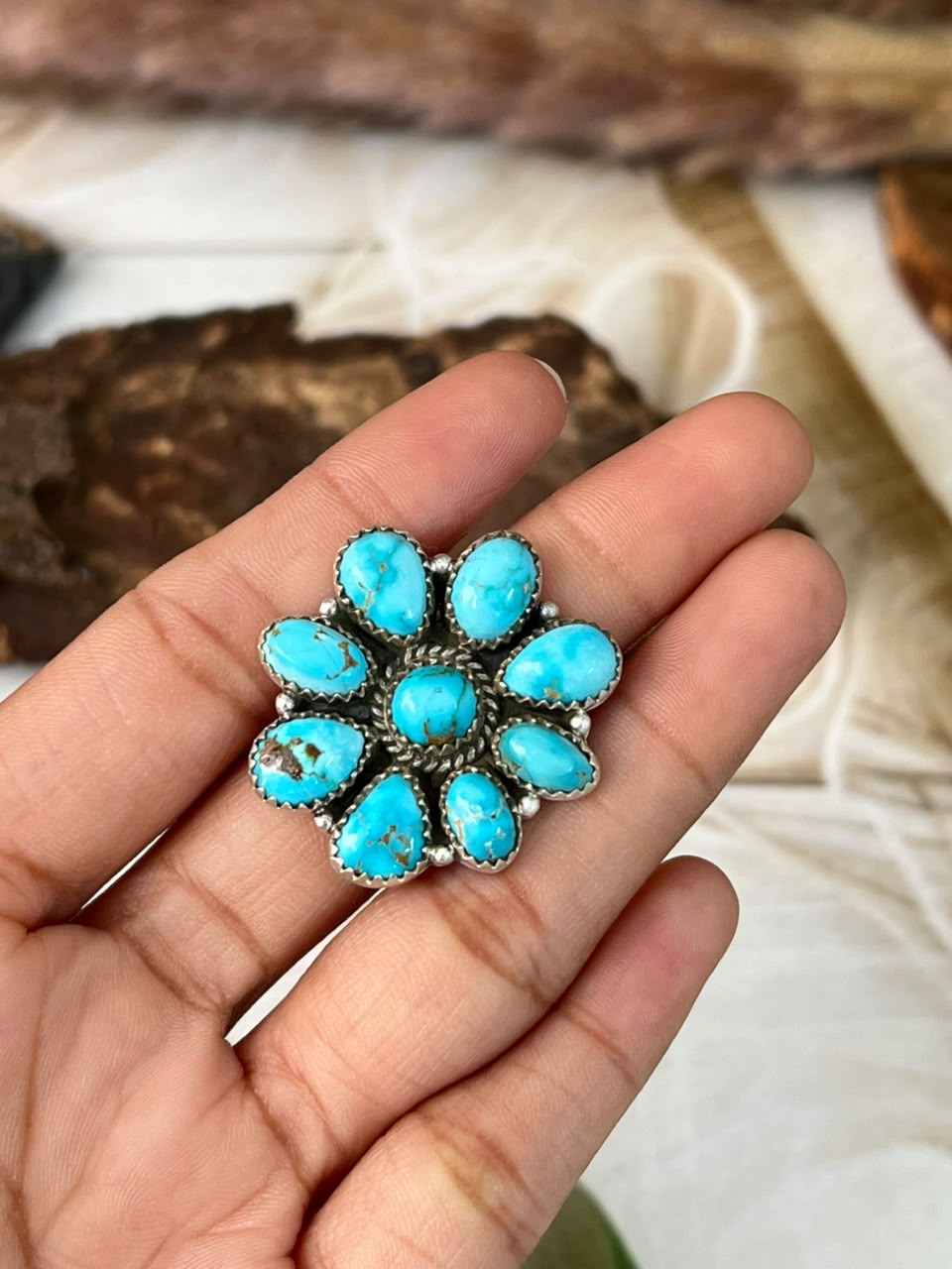 Handmade Sterling Silver Sierra Bella Turquoise Adjustable Ring Signed Nizhoni
