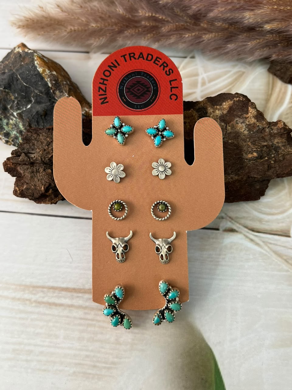 Handmade Sterling Silver Kingman Turquoise Post Studs Cards