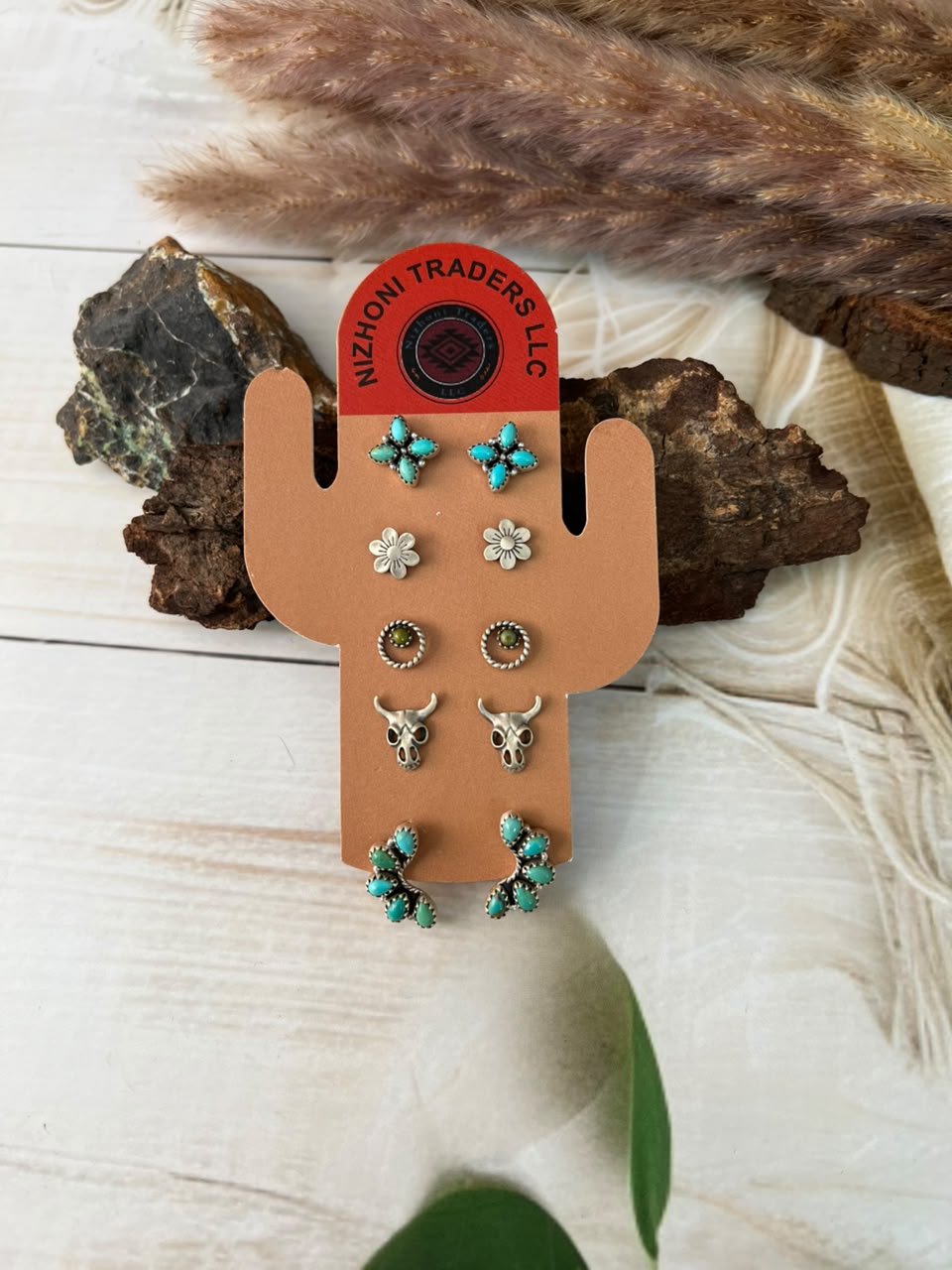 Handmade Sterling Silver Kingman Turquoise Post Studs Cards