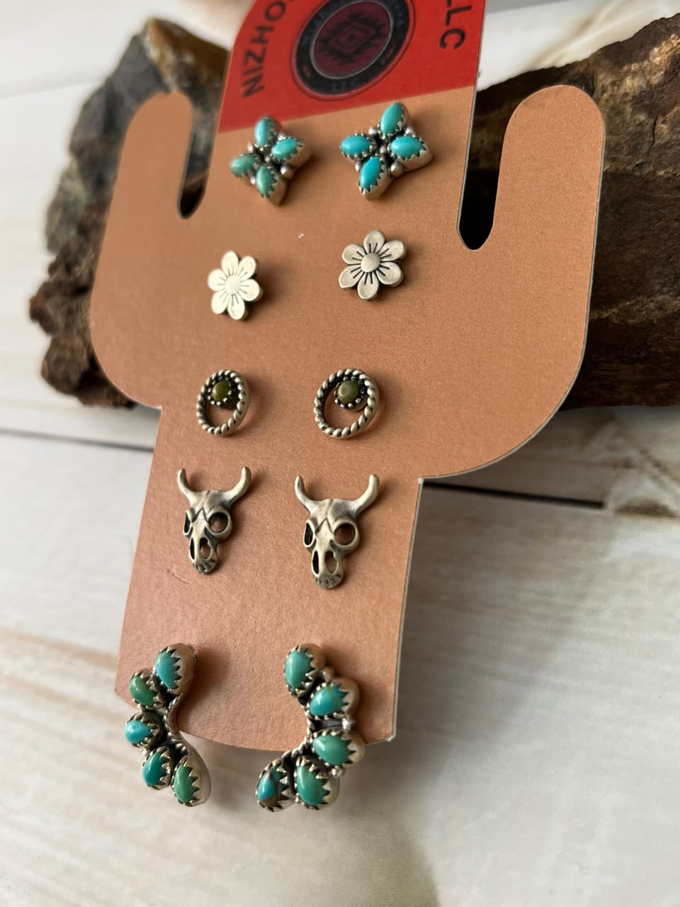 Handmade Sterling Silver Kingman Turquoise Post Studs Cards