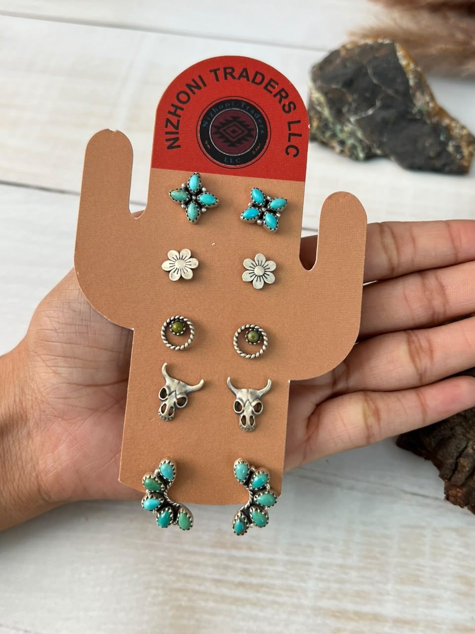Handmade Sterling Silver Kingman Turquoise Post Studs Cards