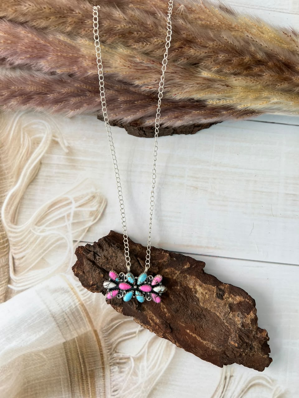 Handmade Sterling Silver Cotton Candy Necklace Signed Nizhoni (2)