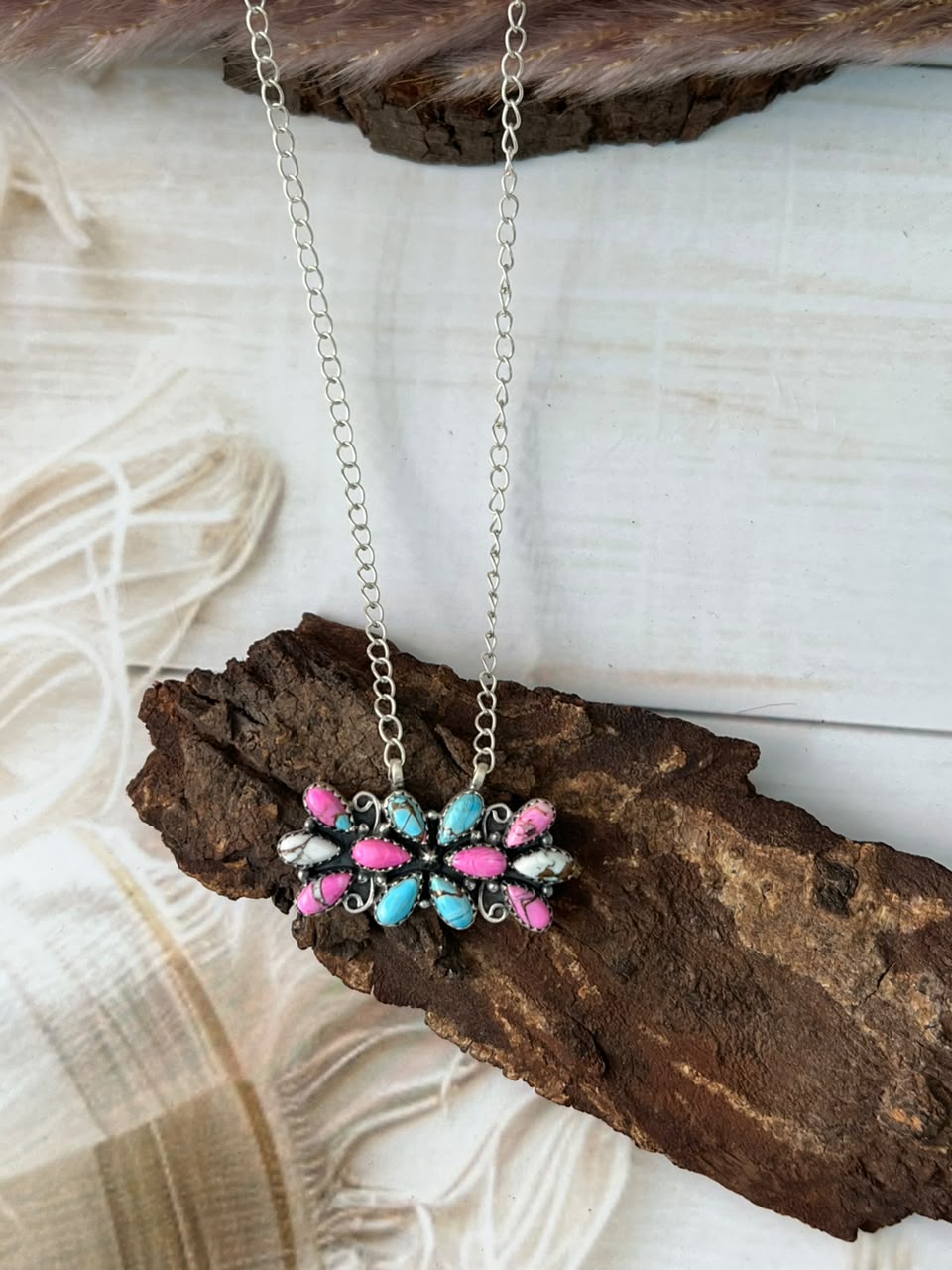 Handmade Sterling Silver Cotton Candy Necklace Signed Nizhoni (2)