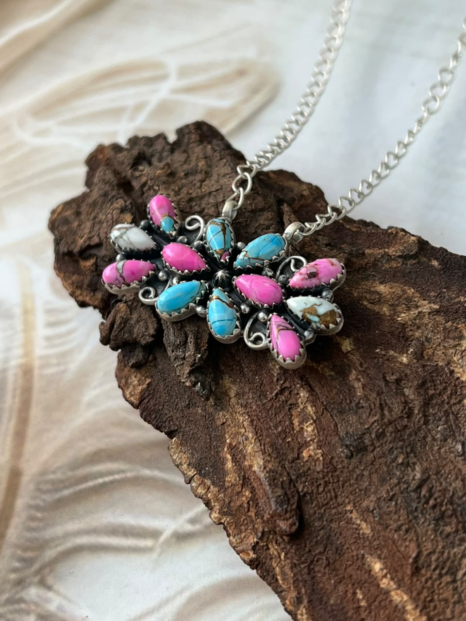 Handmade Sterling Silver Cotton Candy Necklace Signed Nizhoni (2)