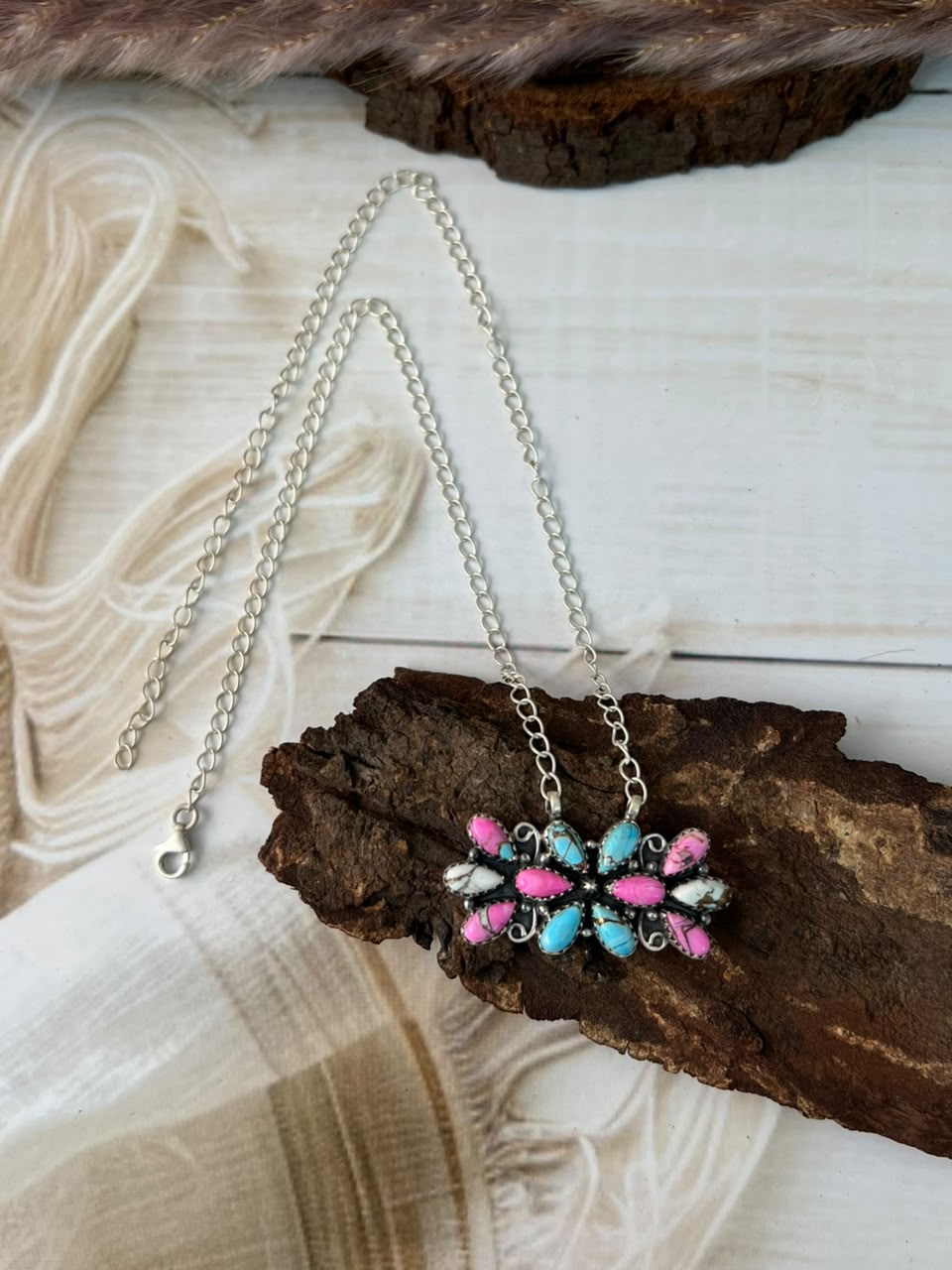 Handmade Sterling Silver Cotton Candy Necklace Signed Nizhoni (2)