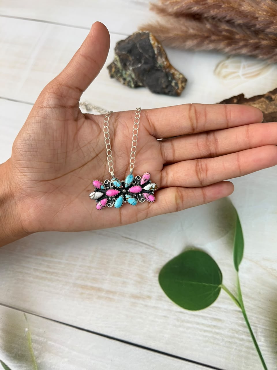 Handmade Sterling Silver Cotton Candy Necklace Signed Nizhoni (2)