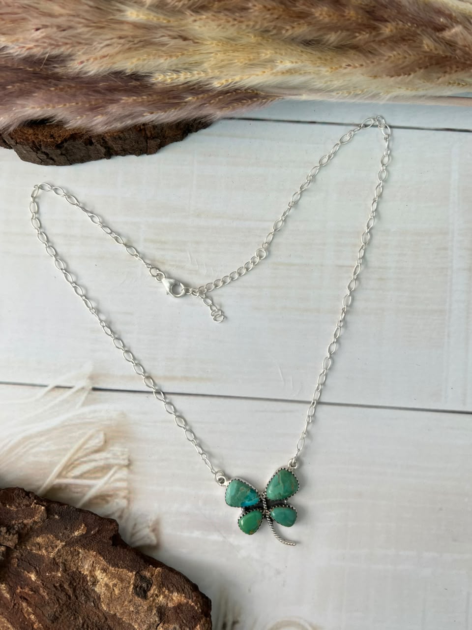Handmade Sterling Silver Kingman Turquoise Butterfly Necklace Signed Nizhoni