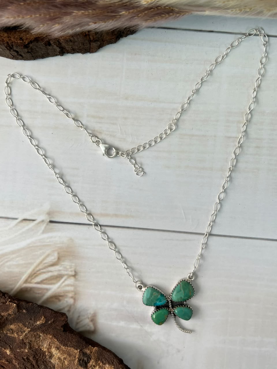 Handmade Sterling Silver Kingman Turquoise Butterfly Necklace Signed Nizhoni