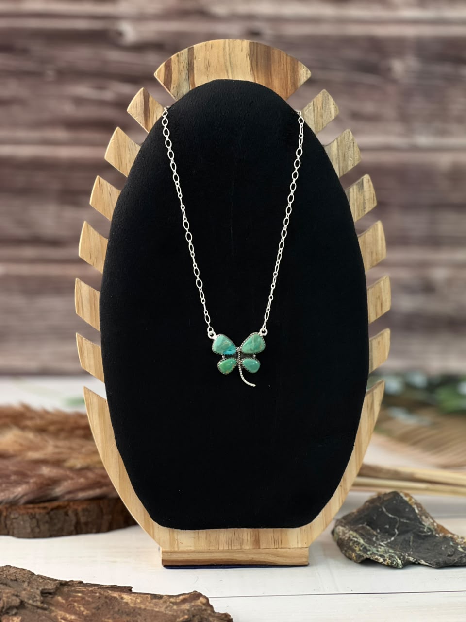 Handmade Sterling Silver Kingman Turquoise Butterfly Necklace Signed Nizhoni