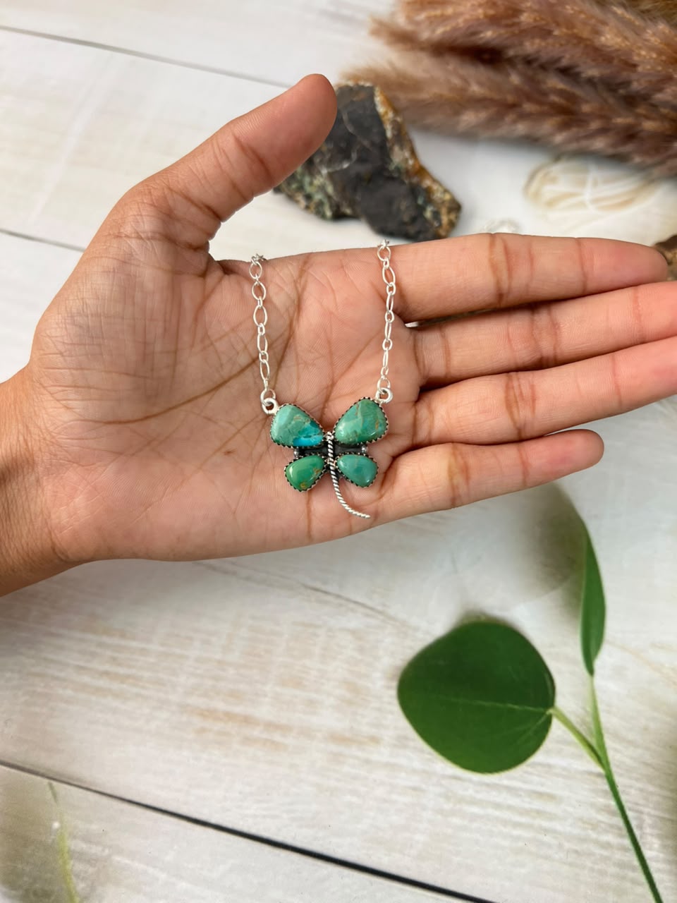 Handmade Sterling Silver Kingman Turquoise Butterfly Necklace Signed Nizhoni
