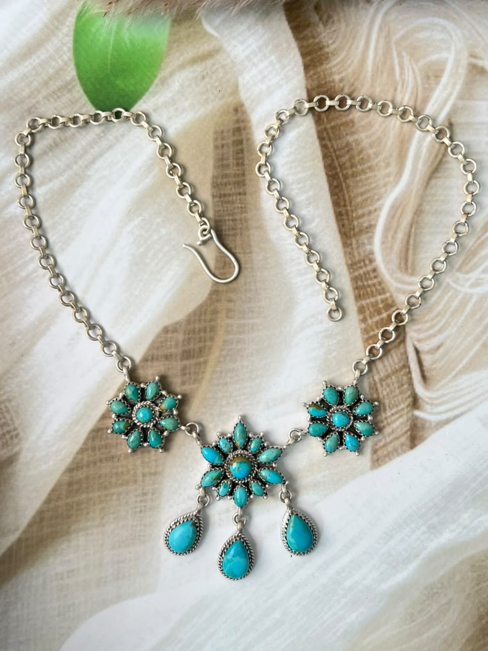 Handmade Sterling Silver Kingman Turquoise Necklace Signed Nizhoni (4)