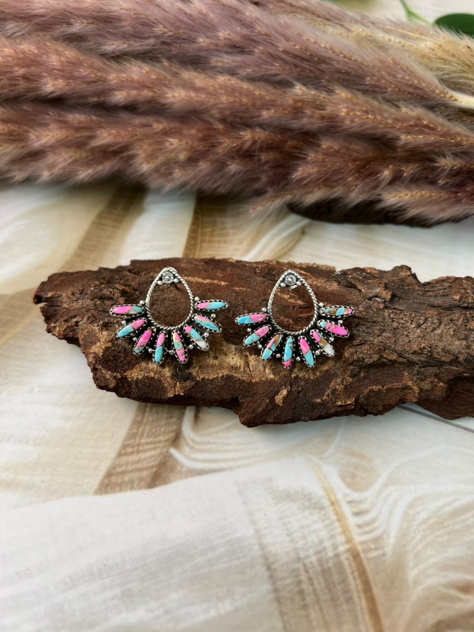 Handmade Sterling Silver Cotton Candy Post Studs Earrings Signed Nizhoni