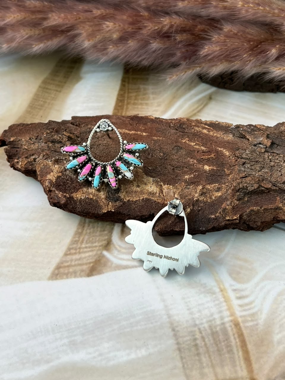 Handmade Sterling Silver Cotton Candy Post Studs Earrings Signed Nizhoni