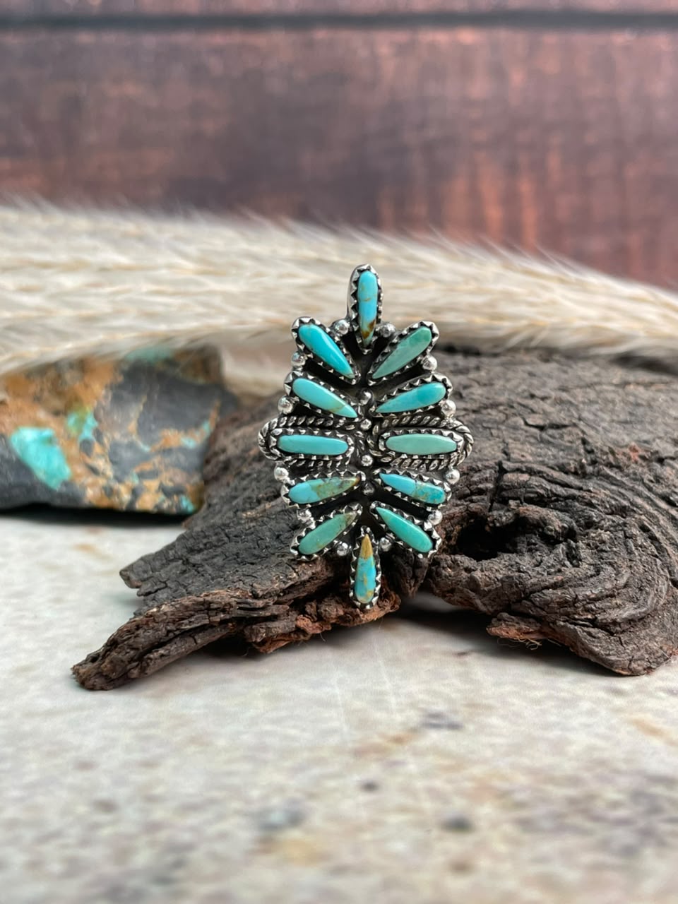 Handmade Sterling Silver Kingman Turquoise Adjustable Ring Signed Nizhoni