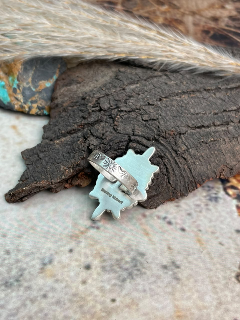 Handmade Sterling Silver Kingman Turquoise Adjustable Ring Signed Nizhoni