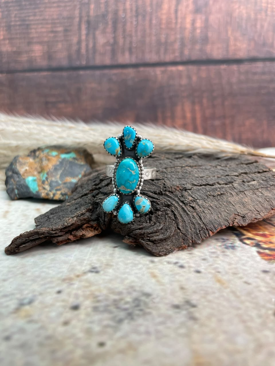 Handmade Sterling Silver Sierra Bella Turquoise Adjustable Ring Signed Nizhoni