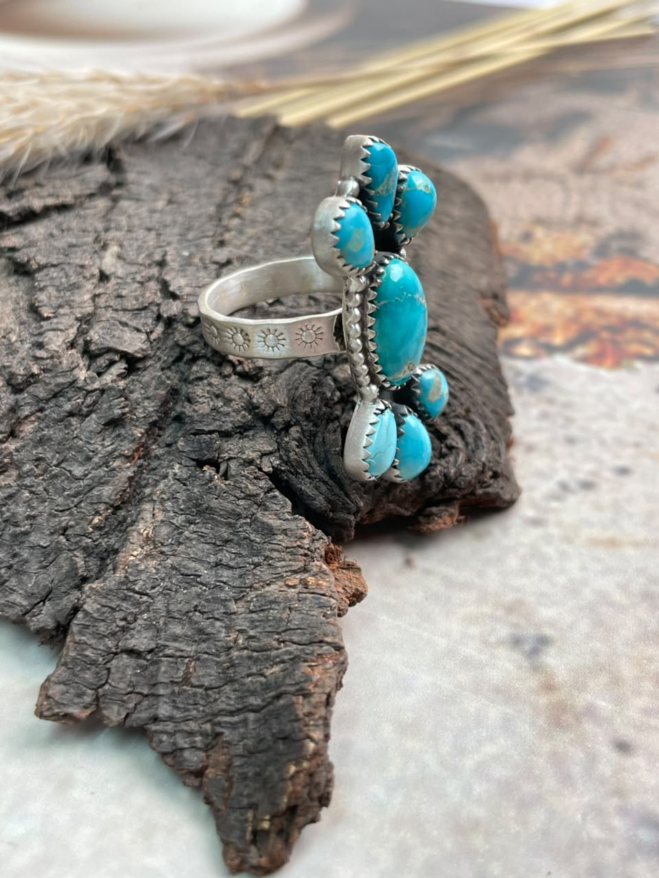 Handmade Sterling Silver Sierra Bella Turquoise Adjustable Ring Signed Nizhoni