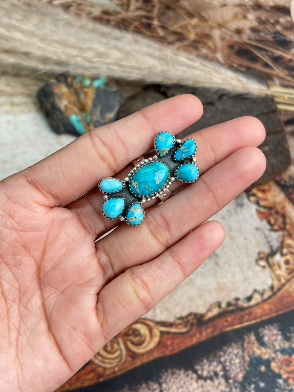 Handmade Sterling Silver Sierra Bella Turquoise Adjustable Ring Signed Nizhoni