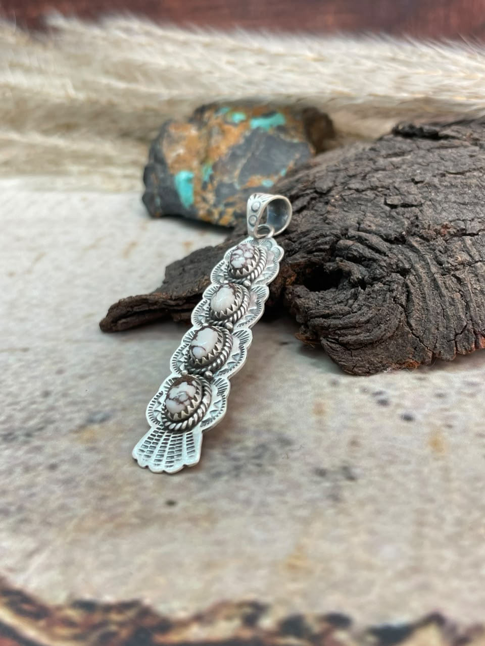 Handmade Sterling Silver Wildhorse Magnesite Pendant Signed Nizhoni