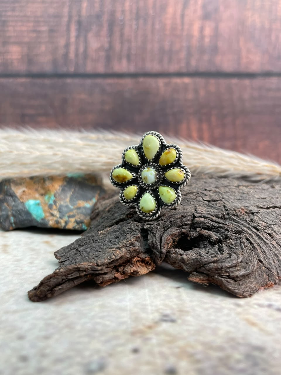 Handmade Sterling Silver Palomino Turquoise Adjustable Ring Signed Nizhoni