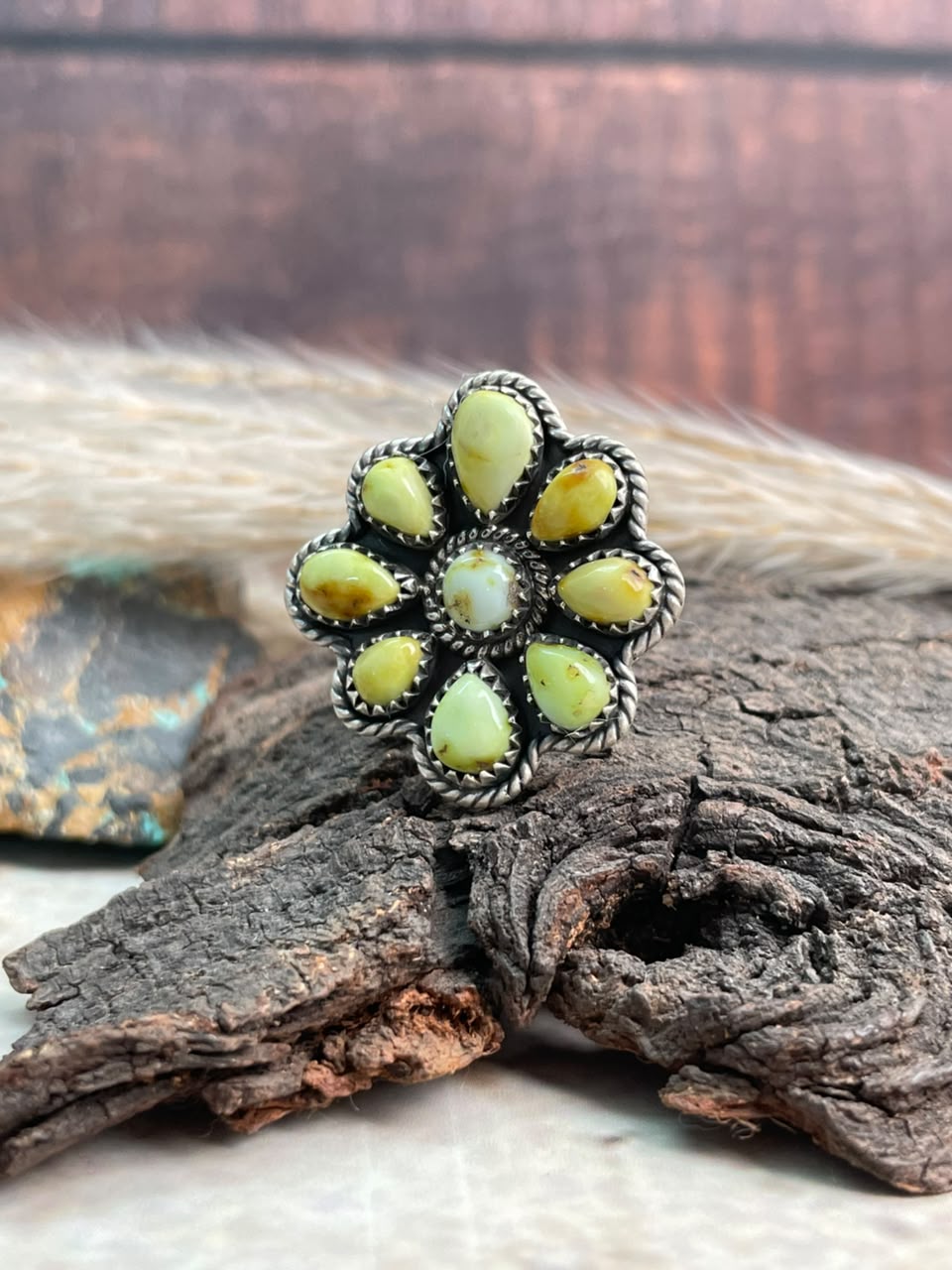 Handmade Sterling Silver Palomino Turquoise Adjustable Ring Signed Nizhoni
