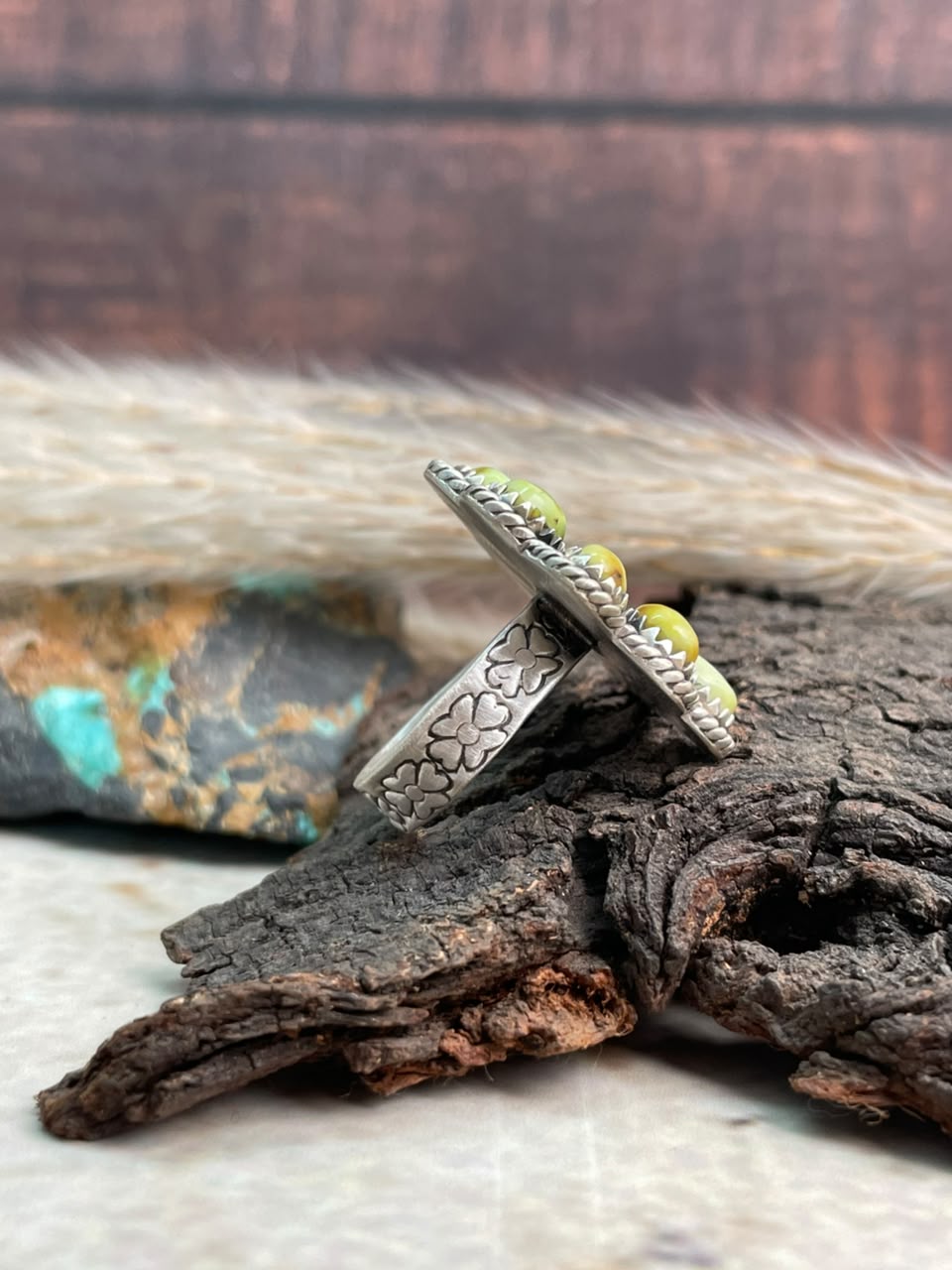 Handmade Sterling Silver Palomino Turquoise Adjustable Ring Signed Nizhoni