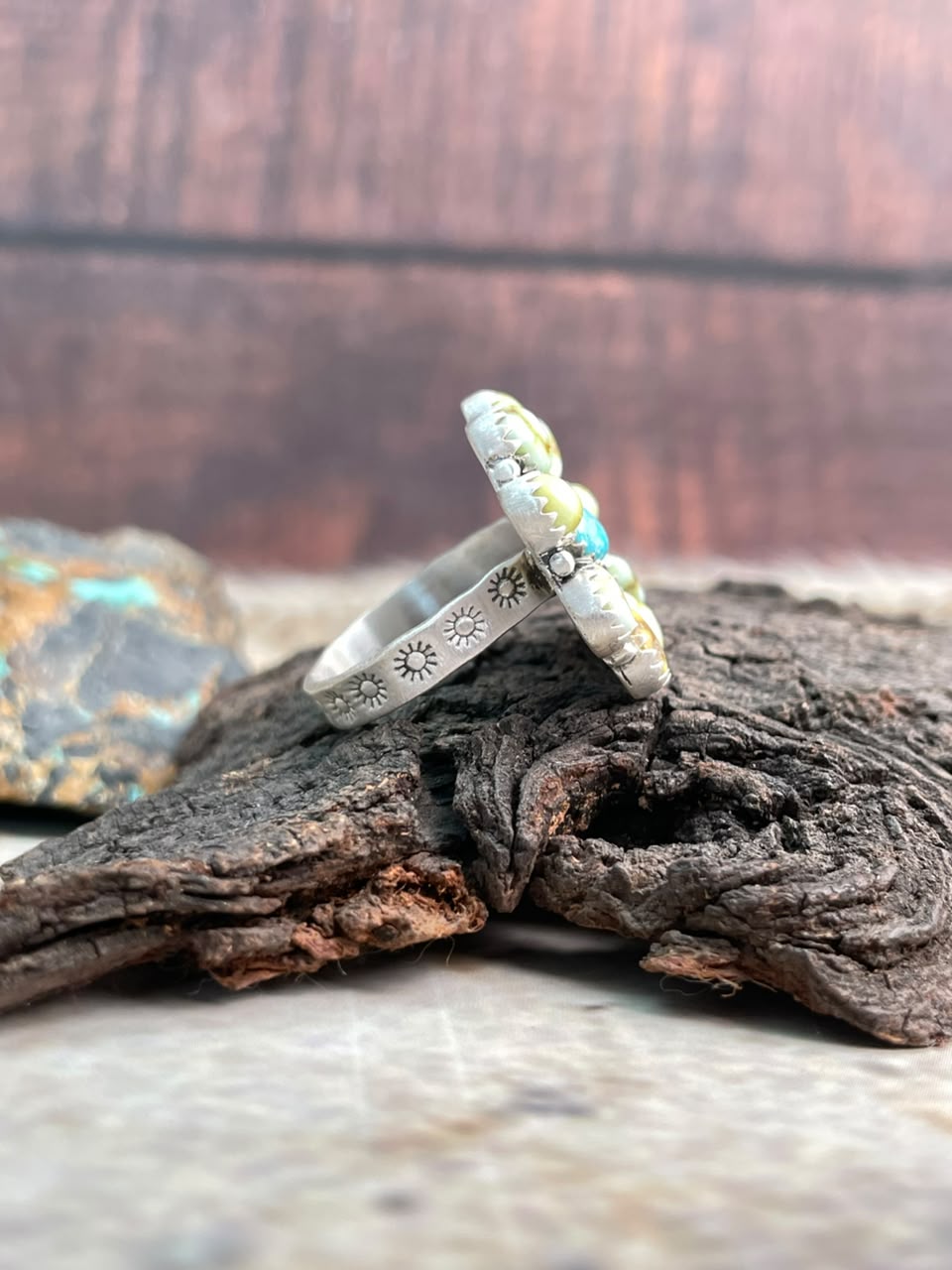 Handmade Sterling Silver Palomino with Sierra Bella Turquoise Adjustable Ring Signed Nizhoni
