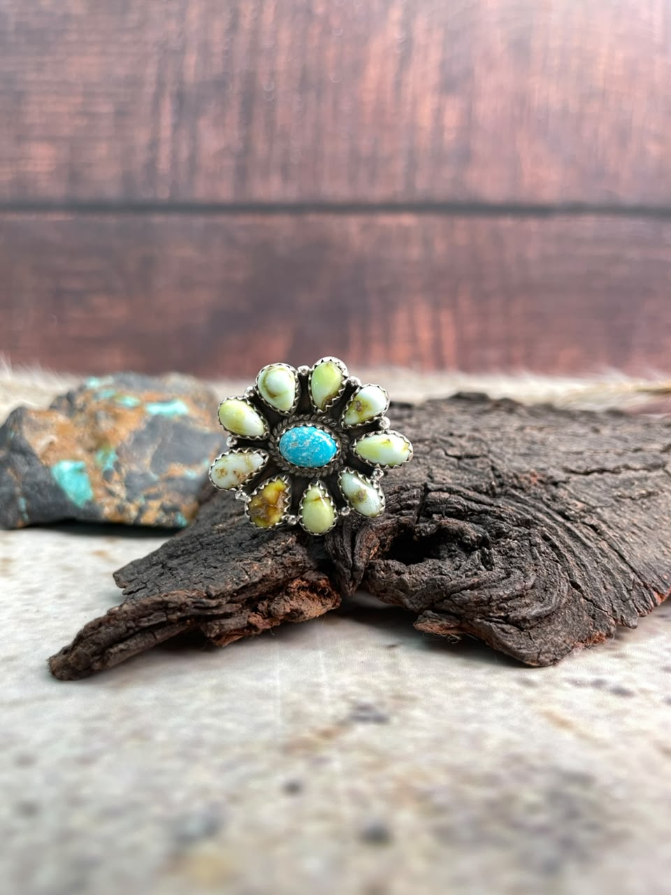 Handmade Sterling Silver Palomino with Sierra Bella Turquoise Adjustable Ring Signed Nizhoni