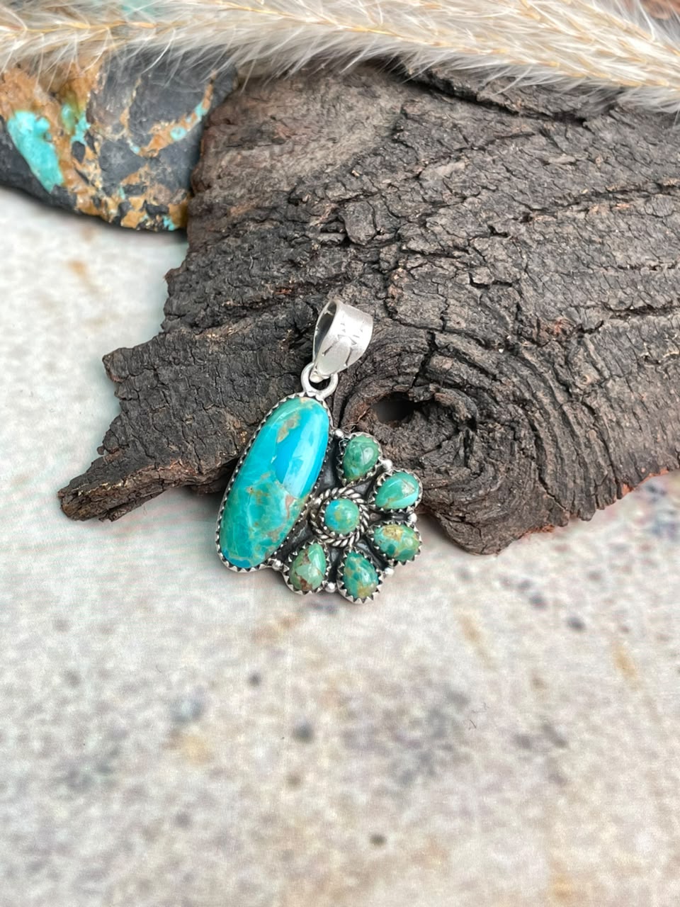 Handmade Sterling Silver Kingman Turquoise Pendant Signed Nizhoni
