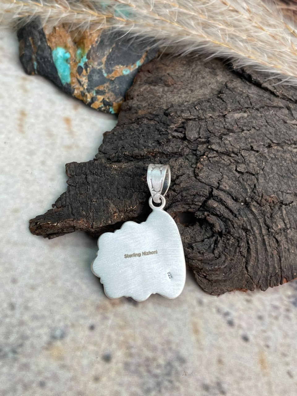 Handmade Sterling Silver Kingman Turquoise Pendant Signed Nizhoni