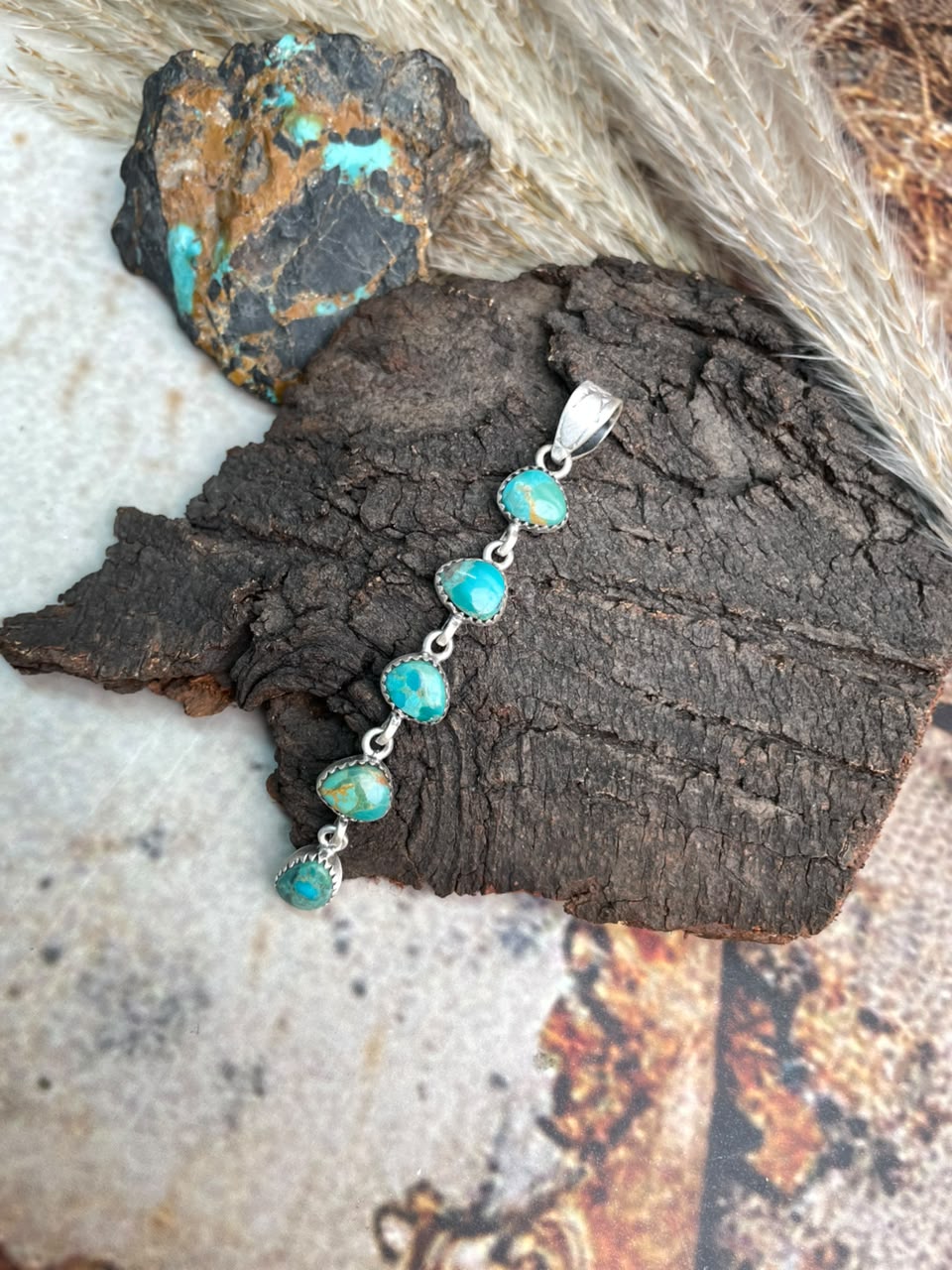 Handmade Sterling Silver Kingman Turquoise Pendant Signed Nizhoni