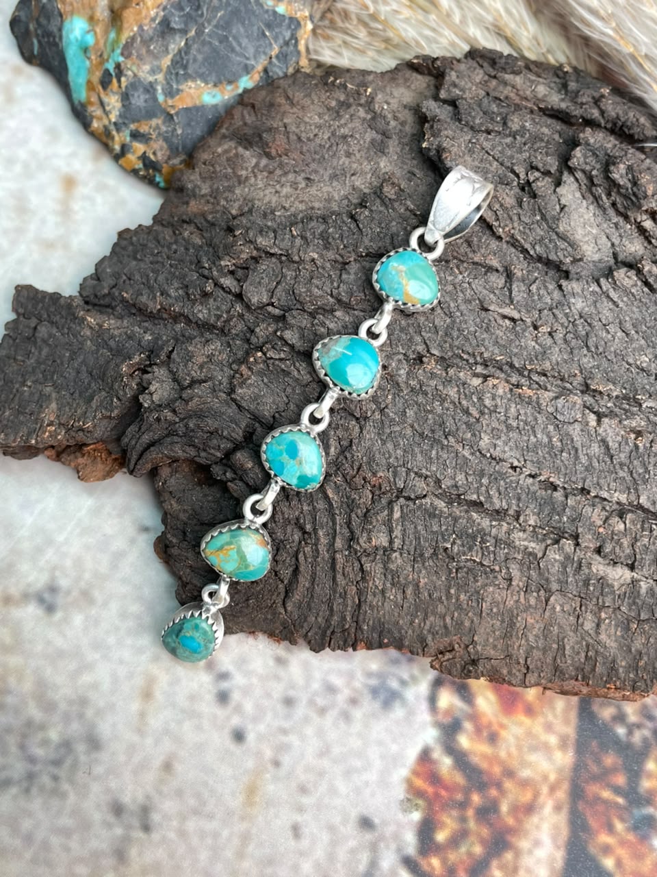 Handmade Sterling Silver Kingman Turquoise Pendant Signed Nizhoni