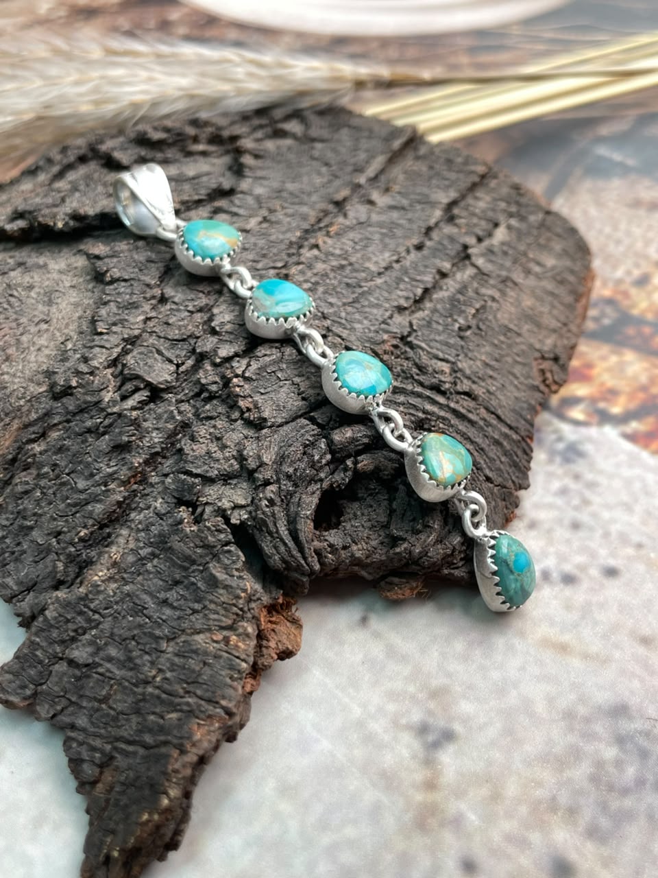Handmade Sterling Silver Kingman Turquoise Pendant Signed Nizhoni